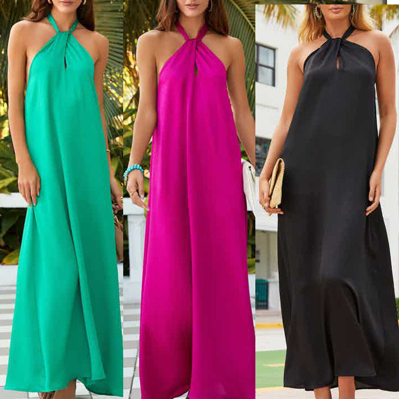 Sexy Daily Solid Color Lace Up Backless U Neck Sleeveless Dresses main image 0