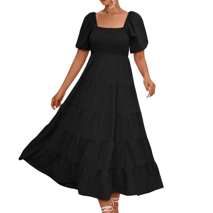 Fashion Solid Color Ruffle Sleeves Casual Loose Swing  Maxi Dress