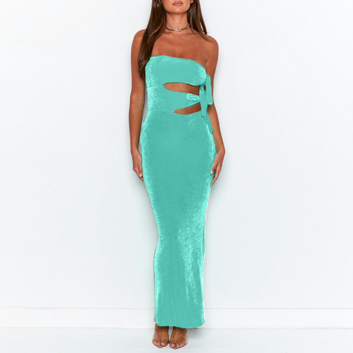 Fashion Barrel Neck Sexy Casual Solid Color Backless Sleeveless Wedding Guest Dress