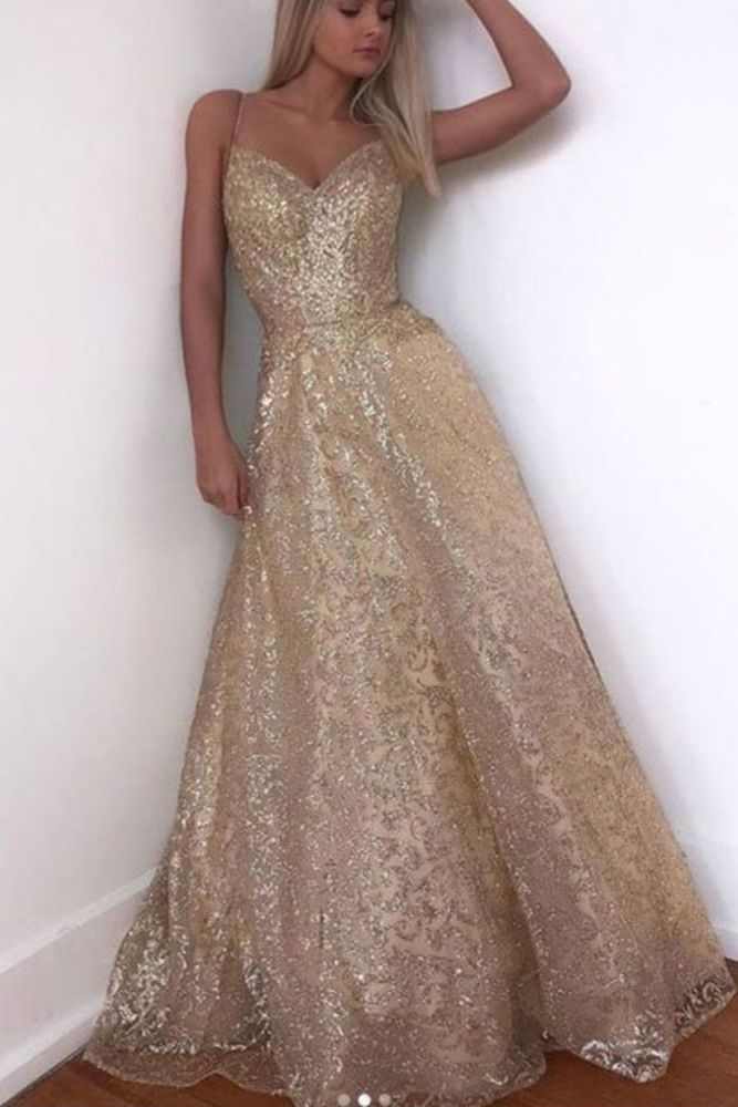 Fashion Party Long Backless Gold Sequin Elegant Wedding Guest Dress