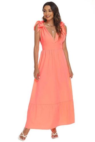 Trendy V-Neck Big Swing Loose Solid Color Sleeveless Sexy  Maxi Dress