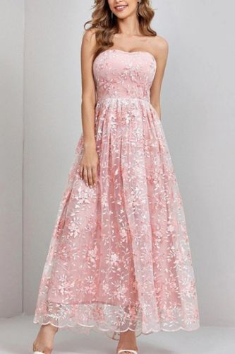 Chic Fashion Floral Embroidery Vintage Square Neck Stretch Wedding Guest Dress
