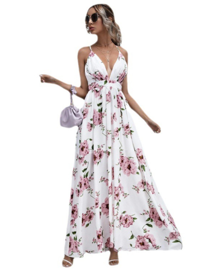 Fashion Printed Sling Sexy Party Bohemian  Maxi Dress