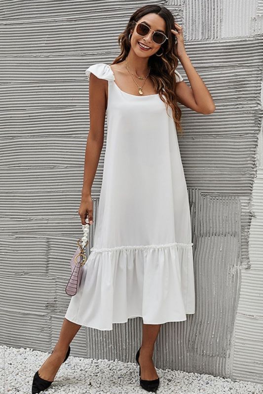 Fashion Solid Color Casual Loose Ruffle Maxi Dress