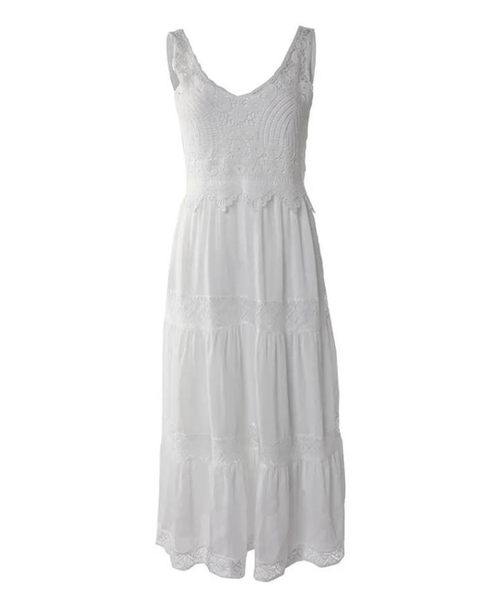 Elegant Fashion Romantic Lace V-Neck Sleeveless Casual Maxi Dress