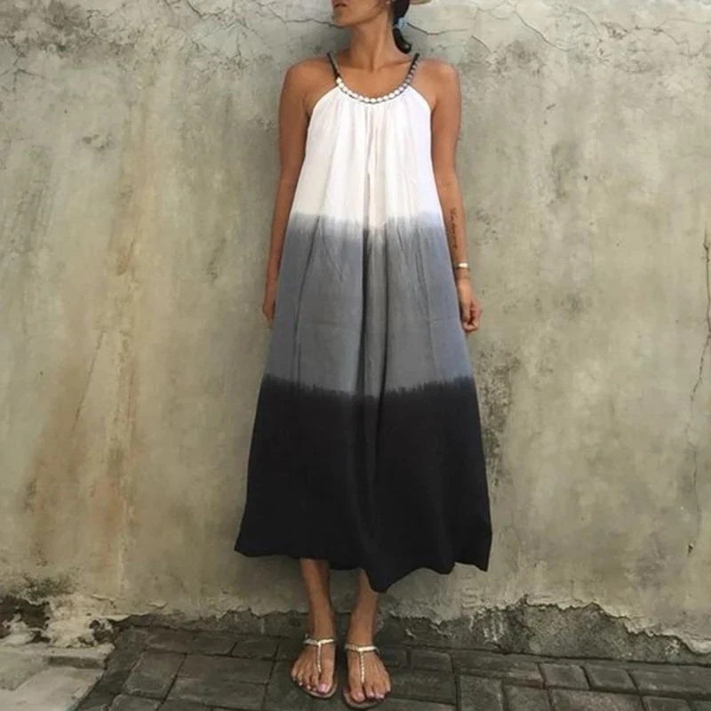 New Gradient Tie-dye Beaded Slip Dress