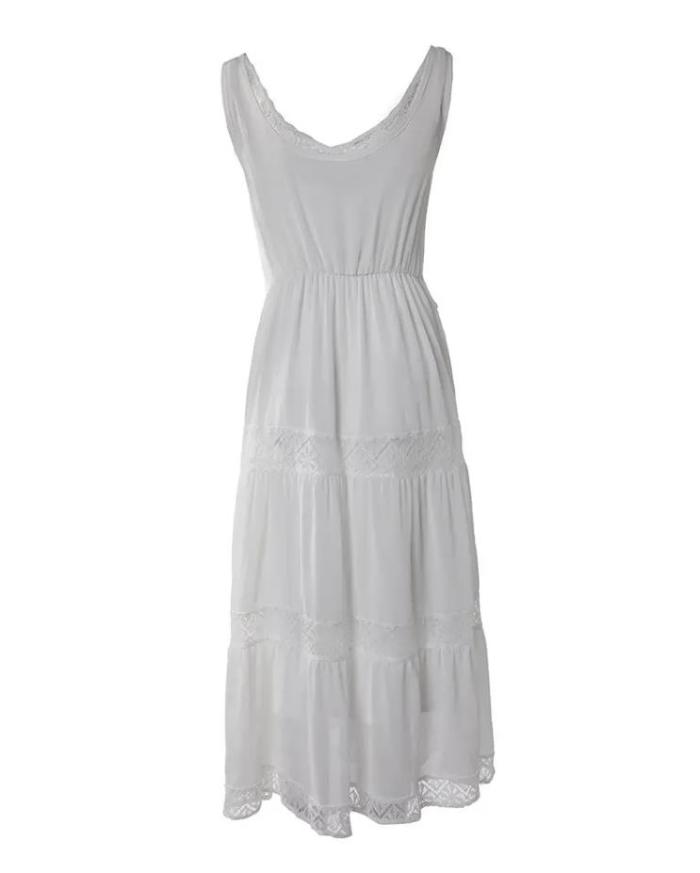 Elegant Fashion Romantic Lace V-Neck Sleeveless Casual Maxi Dress