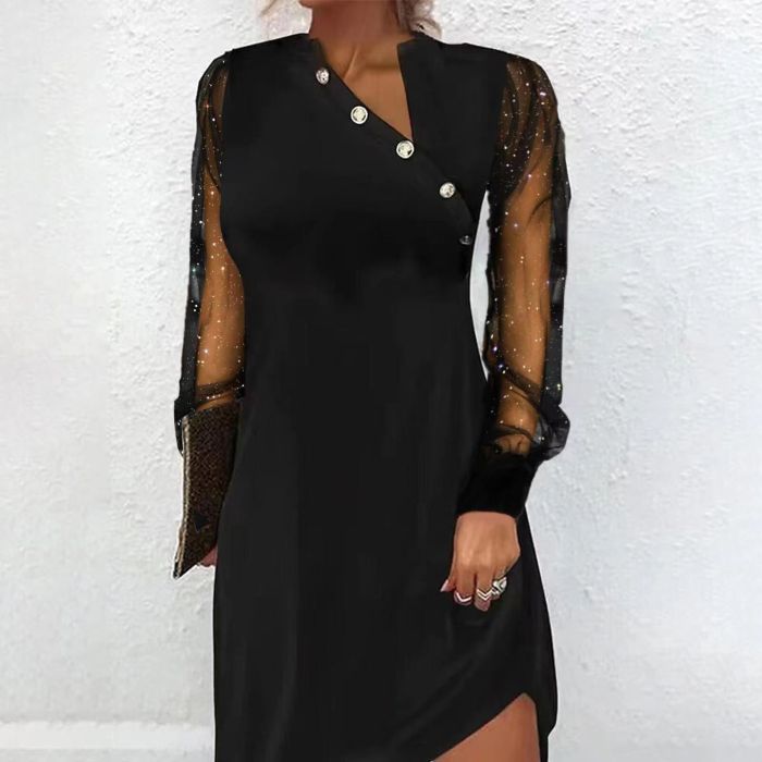 Elegant Casual Loose Print Long Sleeve V Neck Knee-Length Dress