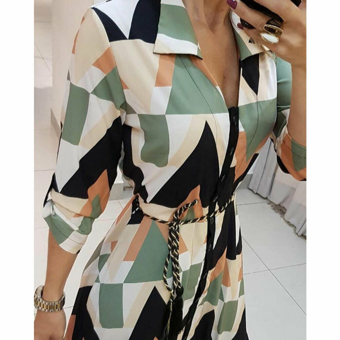 Trendy Print Sexy Lace Up Boho Casual Dress