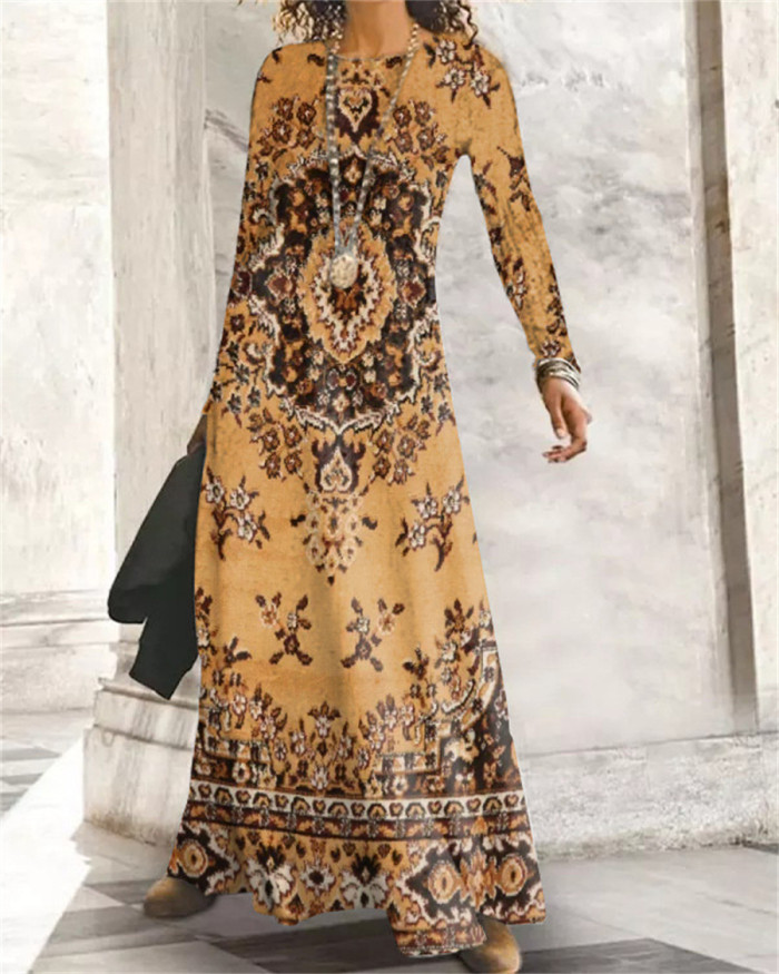 Vintage Ethnic Print Fashion Party Sexy High Waist Maxi Dress