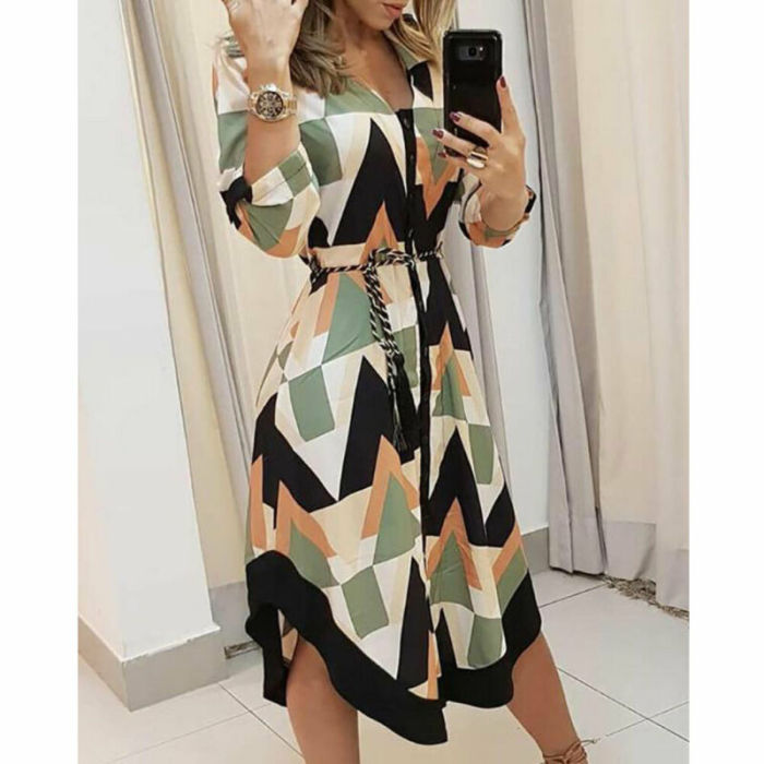 Trendy Print Sexy Lace Up Boho Casual Dress