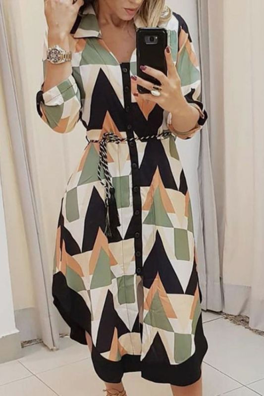 Trendy Print Sexy Lace Up Boho Casual Dress