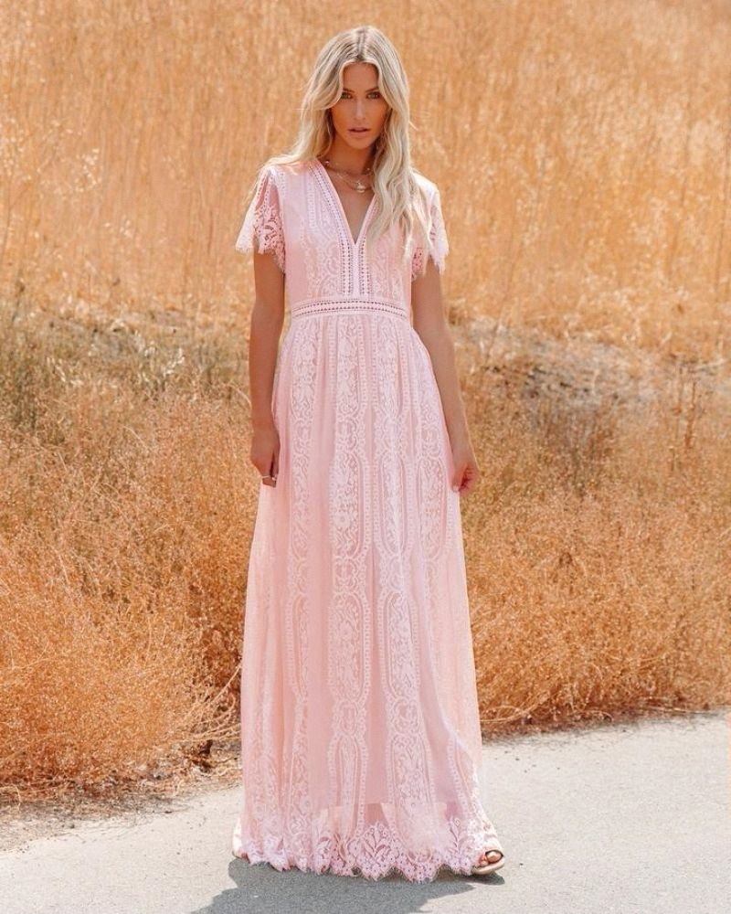 Bohemian Long Sleeve, High Waisted Maxi Dress with V-Neck and Tassels