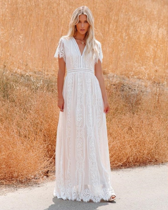 Bohemian V-Neck Puff Sleeve Maxi Dress main image 1