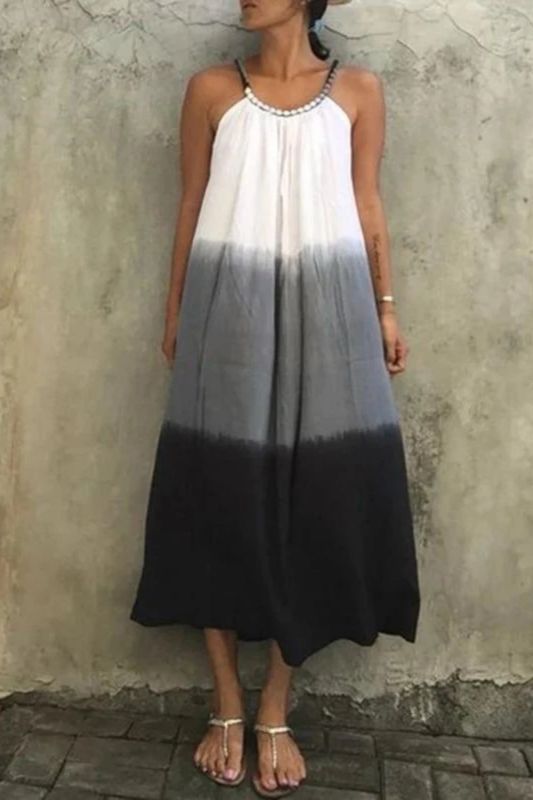 New Gradient Tie-dye Beaded Slip Dress