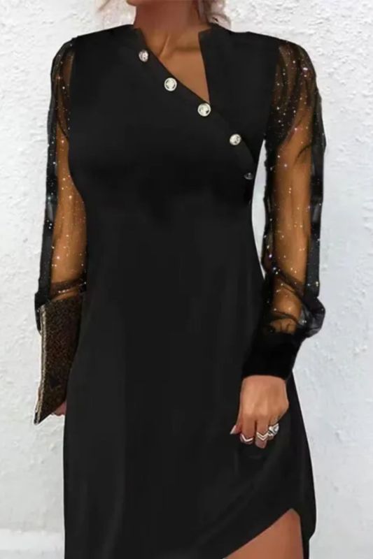 Elegant Casual Loose Print Long Sleeve V Neck Knee-Length Dress