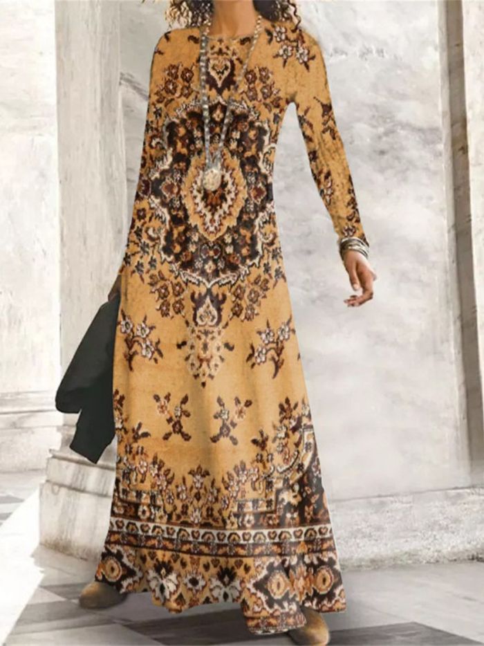 Vintage Ethnic Print Fashion Party Sexy High Waist Maxi Dress