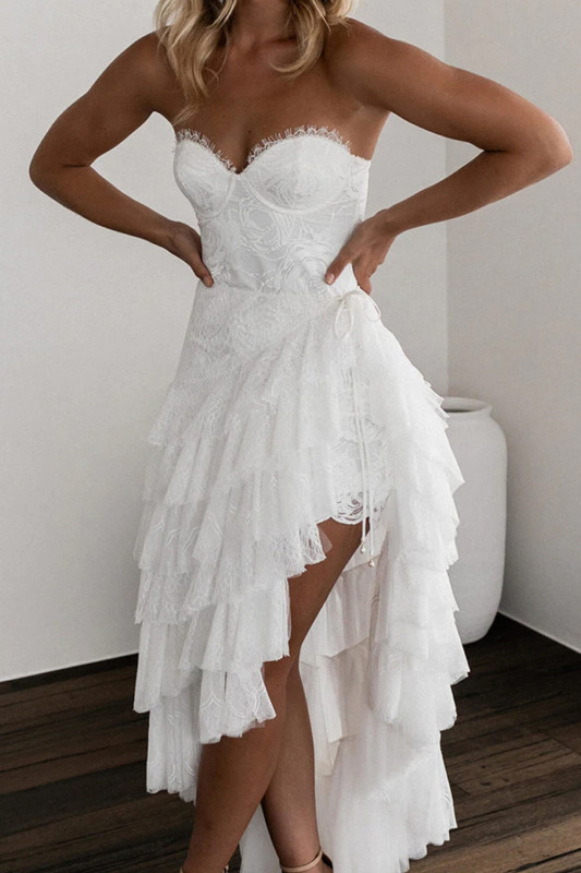 Fashion Asymmetric Sleeveless Lace Party Sexy Wedding Guest Dress