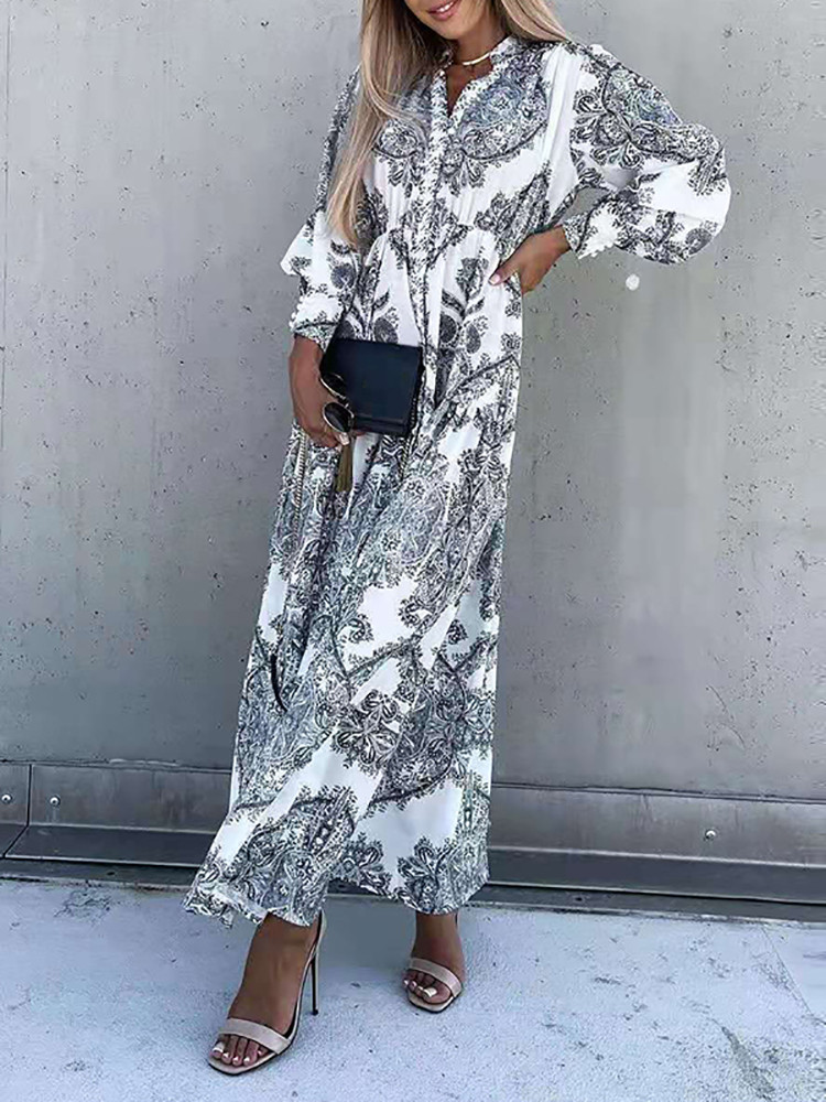 Exquisite Lace Square-neck Long-sleeved Maxi Dress main image 1