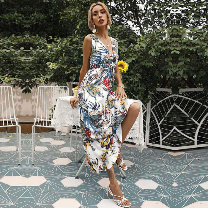Sexy V-Neck Floral Casual Sleeveless Print Maxi Dress