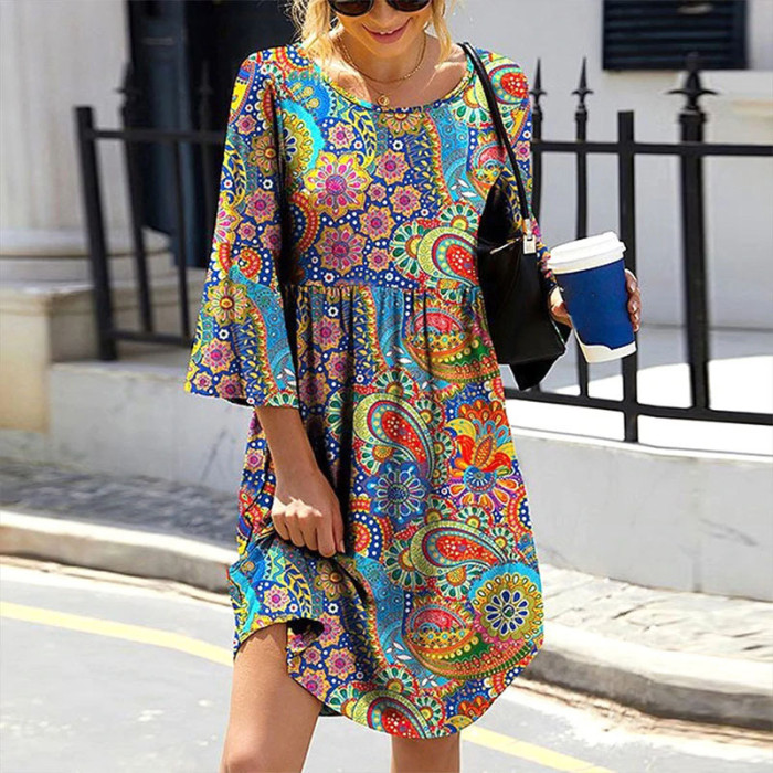 Fashion Party Boho Elegant Printed A Line Loose  Casual Dress
