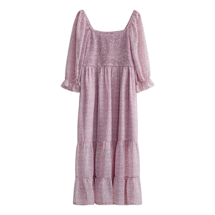 Bohemian Square Neck Quarter-sleeved Dress