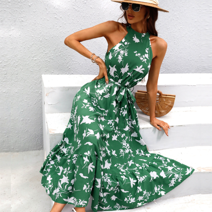 Sexy Elegant Fashion Print Backless Boho  Wedding Guest Dress