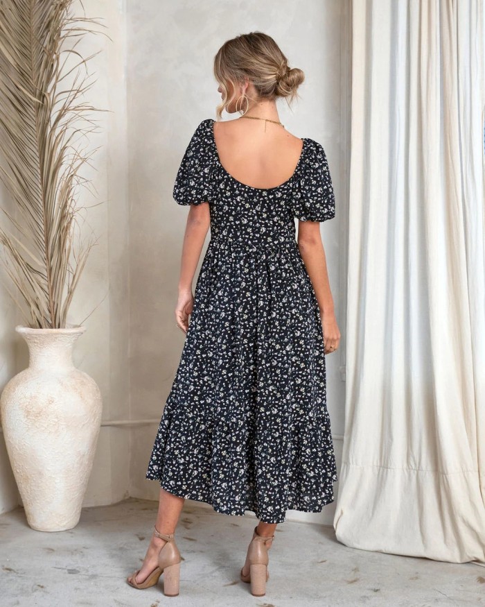New Bohemian Print V-neck Off-the-back Dress