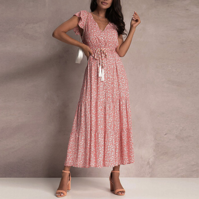 Boho V-Neck Fashion Short Sleeve Dress