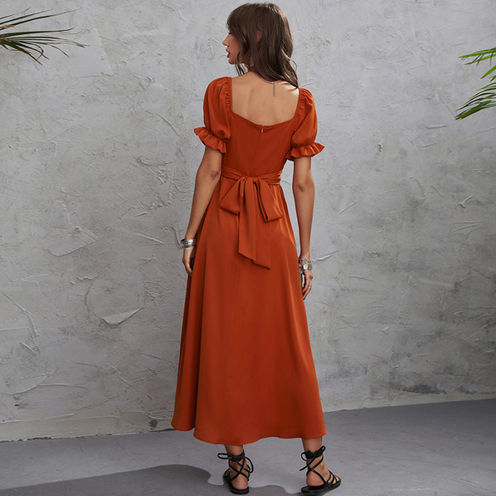 Women's Chiffon Short Sleeve Solid Color Party Casual Maxi Dress