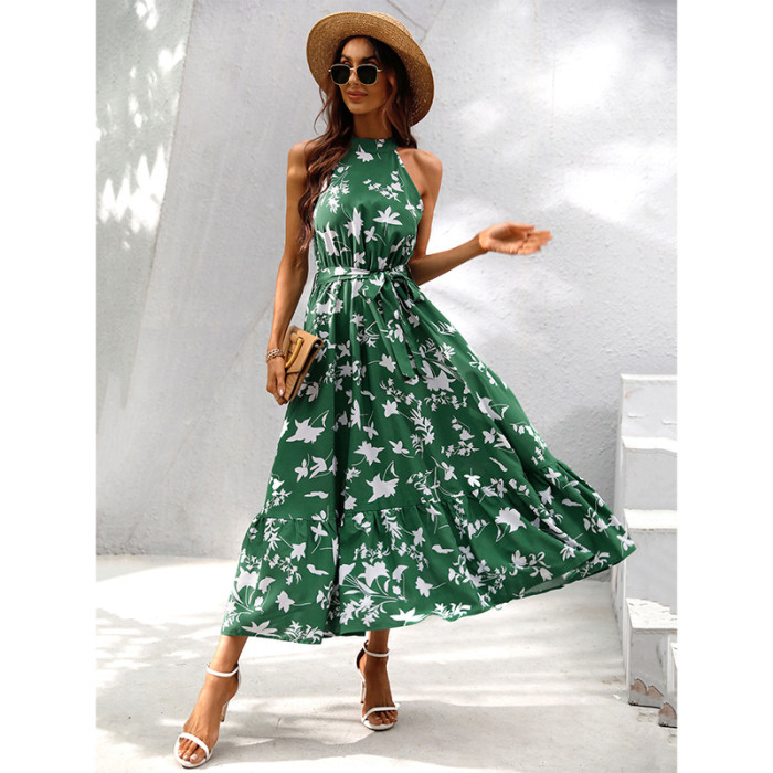 Sexy Elegant Fashion Print Backless Boho  Wedding Guest Dress