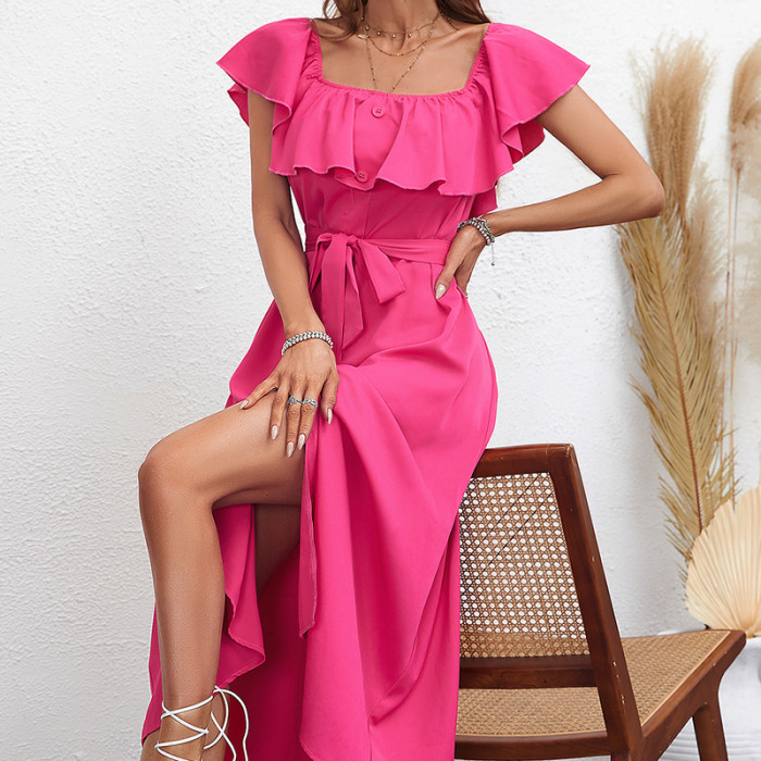 Elegant Party Sweet Girl Hem Slit A-Line Maxi Dress