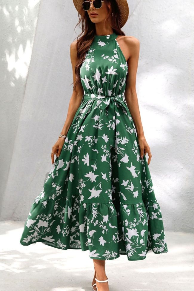 Sexy Elegant Fashion Print Backless Boho  Wedding Guest Dress