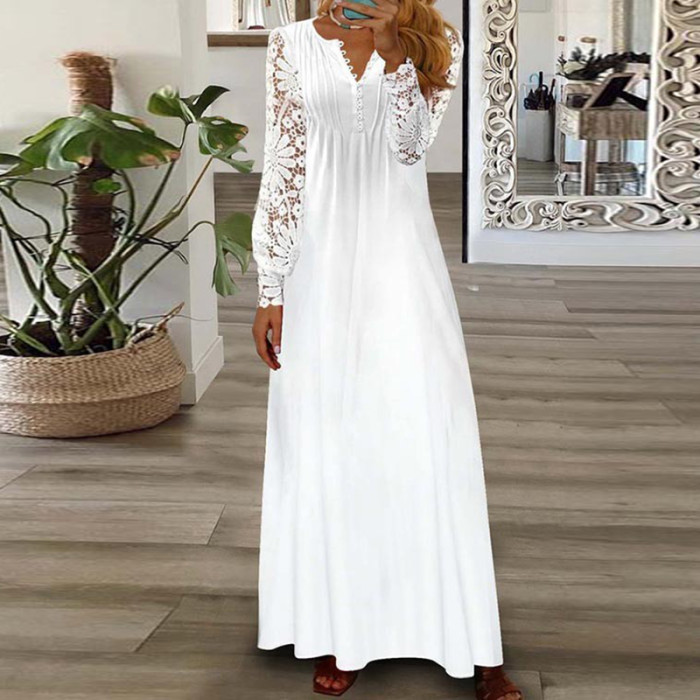 Sexy V Neck Loose Elegant Print Bohemian Party Fashion Pleated  Maxi Dress