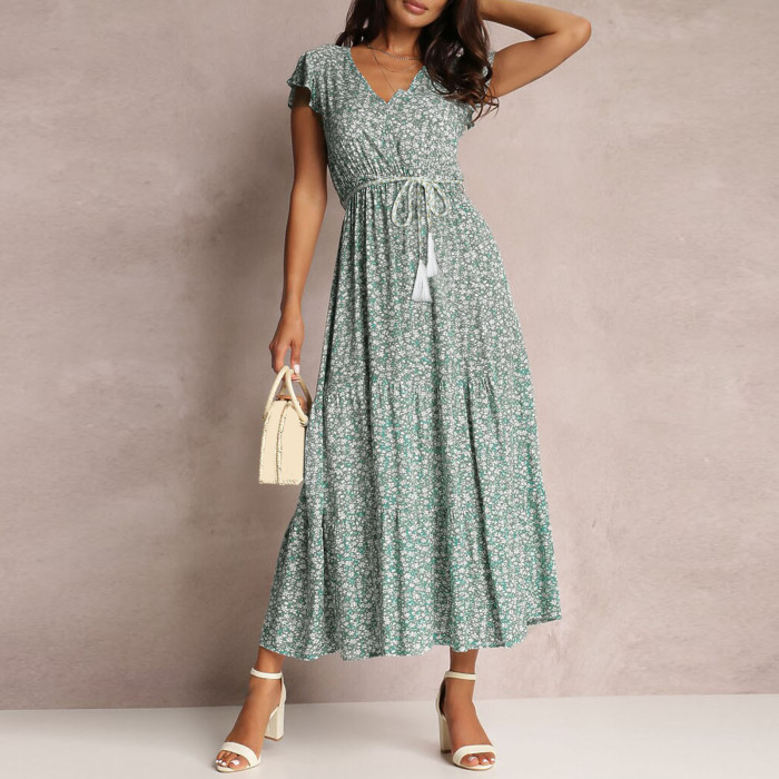 Boho V-Neck Fashion Short Sleeve Dress