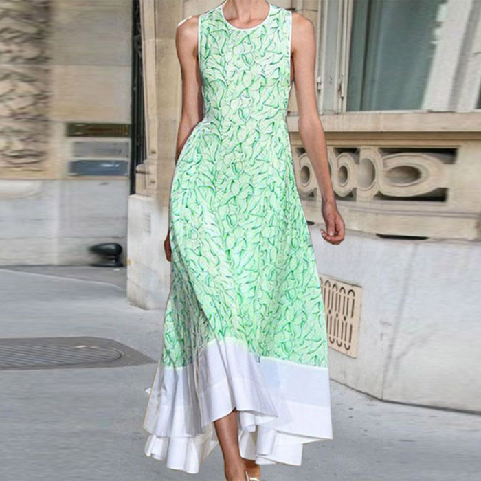 Elegant O Neck Irregular Fashion Print Loose Party Casual Sleeveless Wedding Guest Dress
