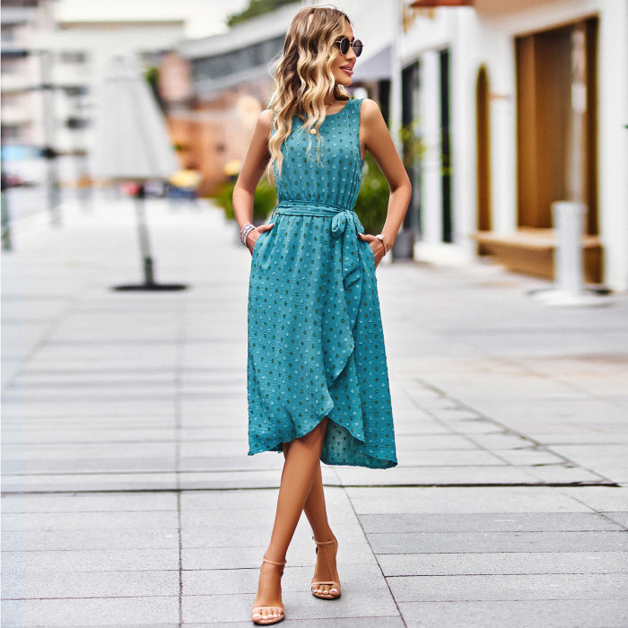 Elegant Sleeveless Dot Jacquard Dress