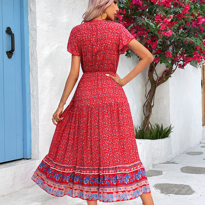 Sexy Elegant A-Line Printed V-Neck Fashion  Maxi Dress