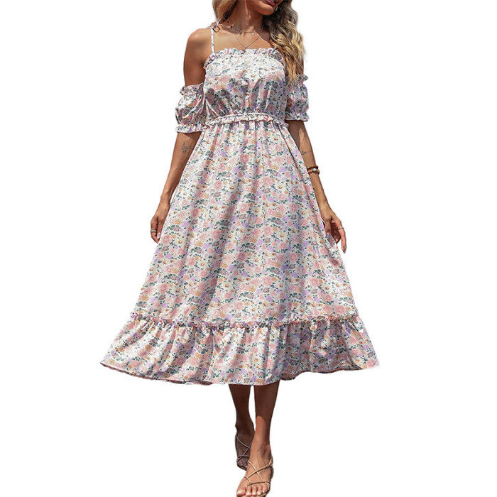 New Chic Casual Ruffled Floral Shoulder Dress