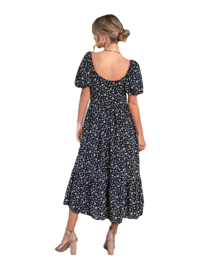 New Bohemian Print V-neck Off-the-back Dress