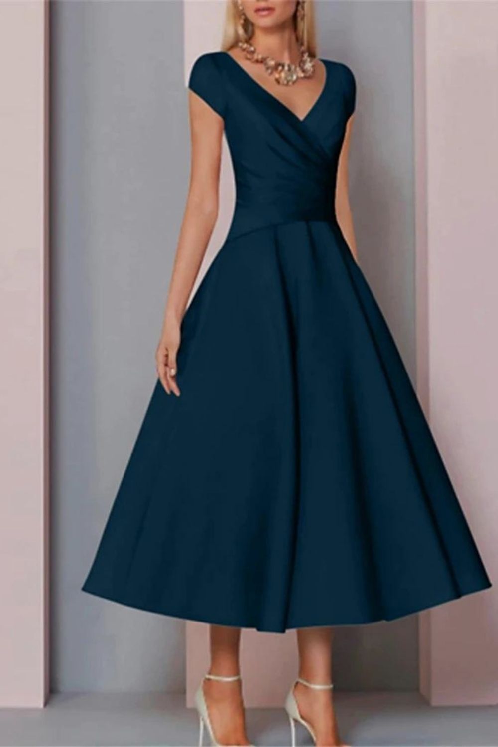 Elegant V Neck Sleeveless Fashion Sexy Solid Color Wedding Guest Dress