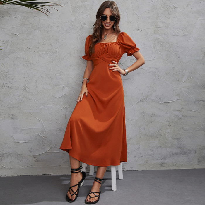 Women's Chiffon Short Sleeve Solid Color Party Casual Maxi Dress