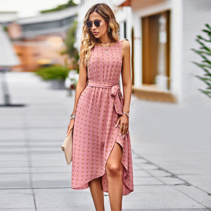 Elegant Sleeveless Dot Jacquard Dress