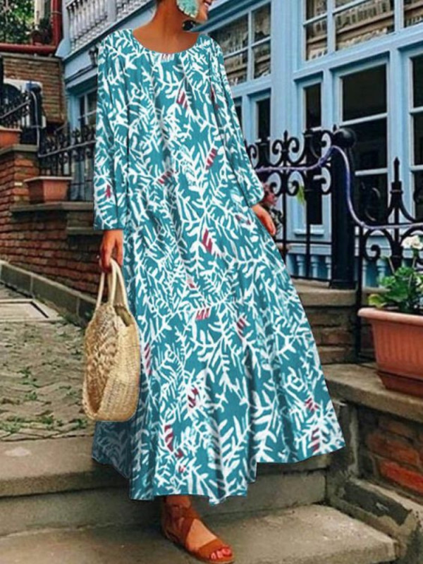 Elegant Party Print Long Sleeve Casual Loose Casual  Maxi Dress