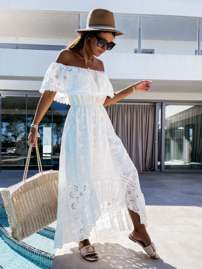 Women Casual Bohemian Sexy Off The Shoulder Lace Maxi Dress