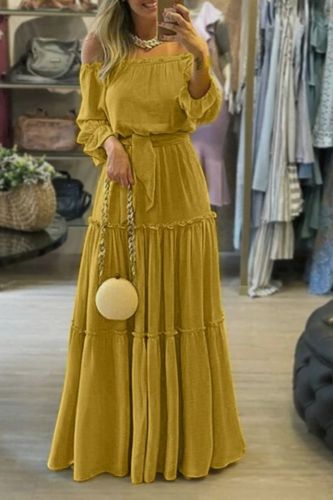 Fashion Bohemian Sexy Solid Color Casual  Maxi Dress