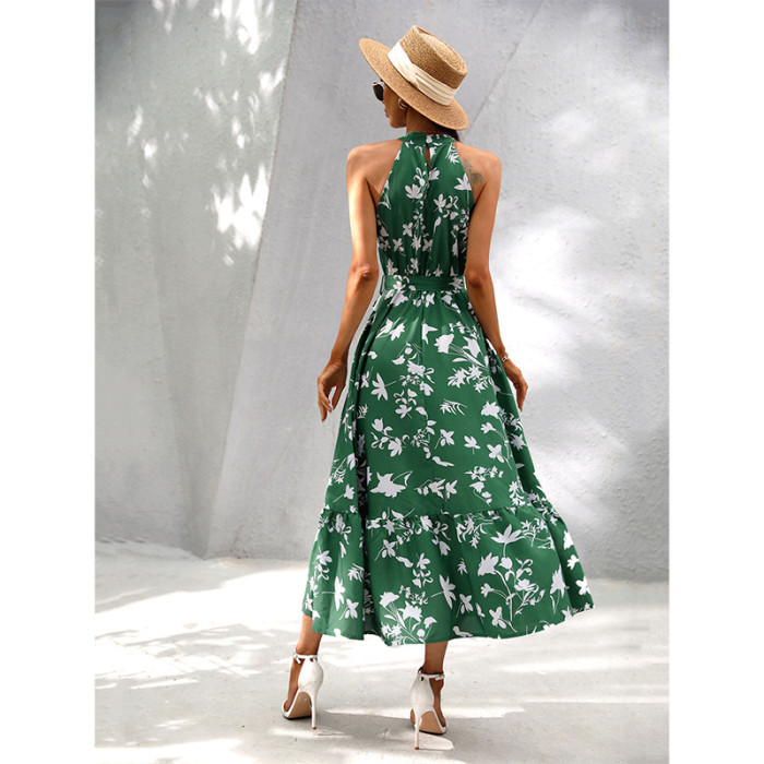 Sexy Elegant Fashion Print Backless Boho  Wedding Guest Dress