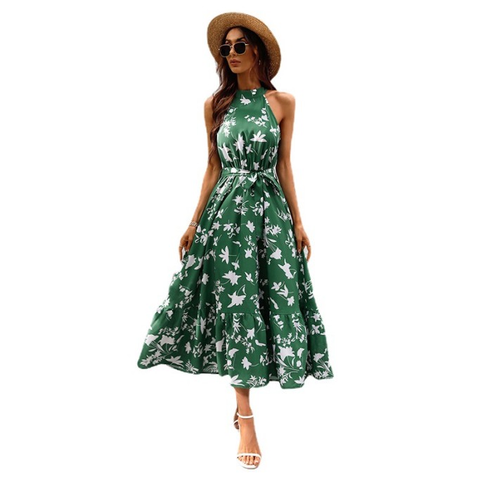 Sexy Elegant Fashion Print Backless Boho  Wedding Guest Dress