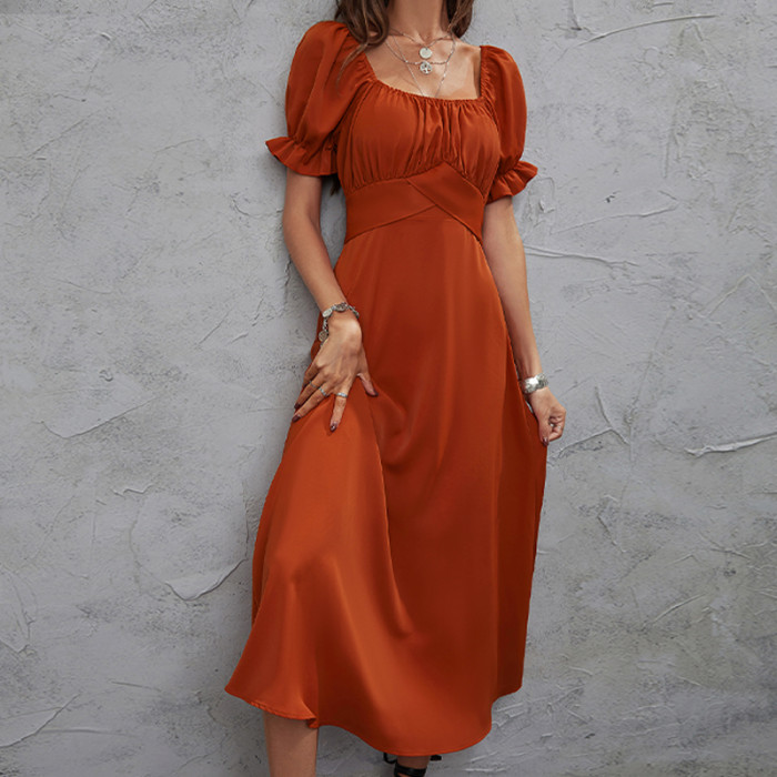 Women's Chiffon Short Sleeve Solid Color Party Casual Maxi Dress