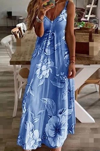 Trendy Floral Print V Neck Casual Boho Sleeveless Beach Party  Maxi Dress